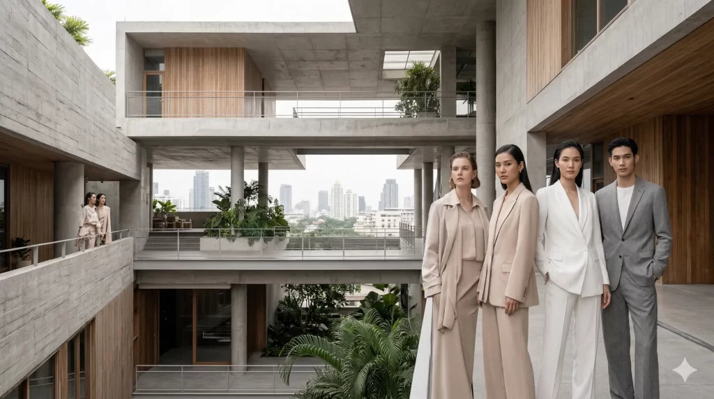 Minimalistische luxe kleding stijl met neutrale kleuren en strakke ontwerpen voor een verfijnde, elegante uitstraling